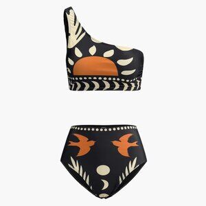 NWT! Commense Bird Print Asymmetrical Neck Bikini Set